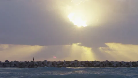 Sunrise Over Clouds in Cancun, Mexico. Caribbean Sea Stock Footage 236104791