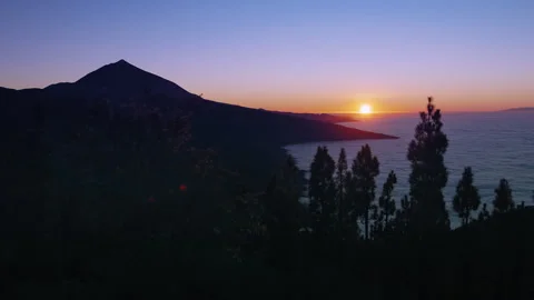 Sunrise over the clouds. vМolcano Teide national park, Tenerife, Spain. Stock Footage 143860487