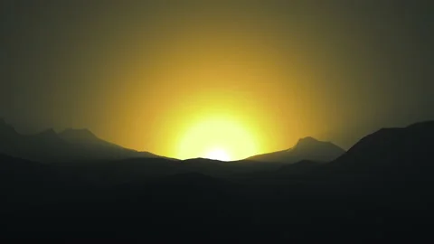 Sunrise over the desert. The warm orange green dawn in the morning and the begin Stock Footage 169587497