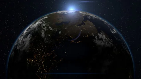 Sunrise Over The Earth. Beautiful Nightscape From Space Stock Footage