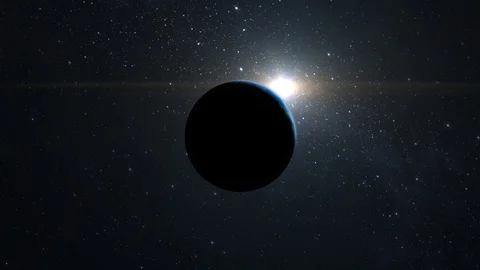 Sunrise over the Earth. The camera flies around the earth. A view from space Stock Footage 105121994