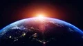 Sunrise Over The Earth. Globe with City Night Lights. Northern Hemisphere. 4k or 4k+ Resolution