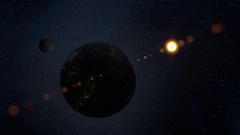 Sunrise over the earth with moon. 3D rendered, 4k UHD. Stock Footage 87784705