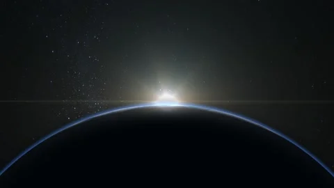 Sunrise over the Earth. View from space. The earth rotates towards the sun. The Stock Footage 136550145