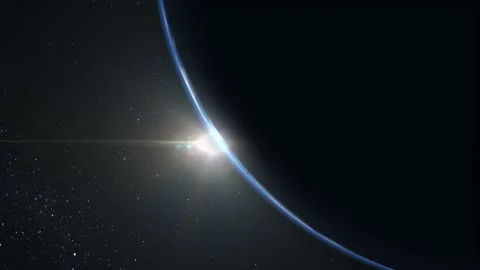 Sunrise over the Earth. View from space. The earth rotates. The camera flies Stock Footage 136968973