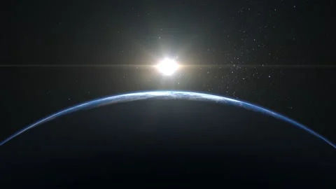 Sunrise over the Earth. View from space. The camera flies towards the Earth Video stock 148498736