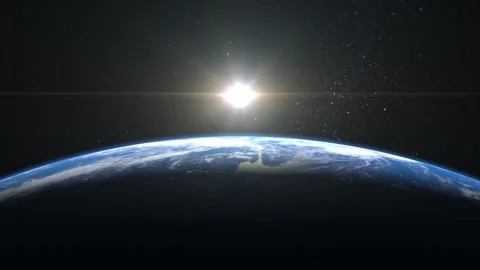 Sunrise over the Earth. View from space. The camera moves away. Realistic Stock Footage 148498738