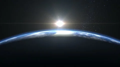 Sunrise over the Earth. View from space. The earth rotates. The camera takes off Stock Footage