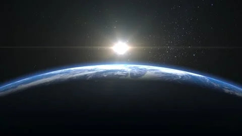 Sunrise over the Earth. View from space. Realistic atmosphere. Volumetric clouds Stock Footage 150326674