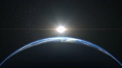 Sunrise over the Earth. View from space. The earth is static. Volumetric clouds Stock Footage 150968883