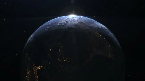 Sunrise over the Earth View from space Realistic atmosphere Volumetric cloud 4k Stock Footage 161147102
