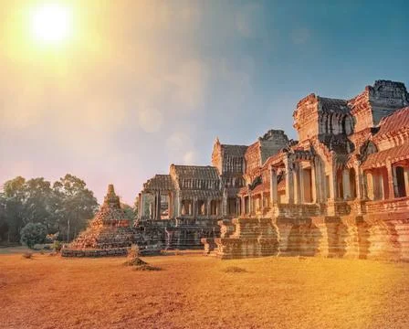 Sunrise over the Eastern side of Angkor Wat, Cambodia Stock Photos
