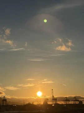 Sunrise over the harbor Stock Photos