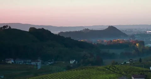 Sunrise Over The Hills of Valdobbiadene, #2 Medium Light, Pan Stock Footage 138936853