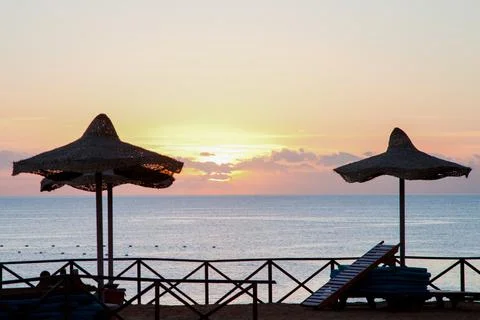 Sunrise Over Infinity Pool And The Red Sea Stock Photos