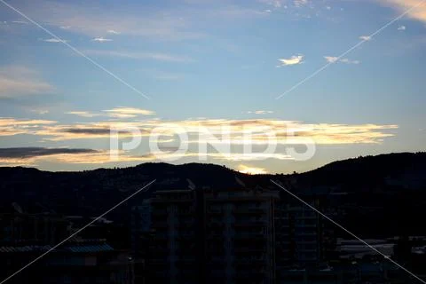 Sunrise over Kargicak Hillside in Mediterranean town of Mahmutlar, Alanya Stock Photos