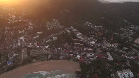 Sunrise Over Kata Beach In Phuket, Thailand, Overhead Shot With Gimbal Tilt Video stock 80324889