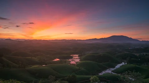 Sunrise over Long Coc tea hill, Vietnam Stock Footage 262616666