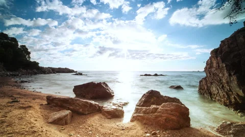 Sunrise Over a Mediterranean Beach Stock Footage 232909386