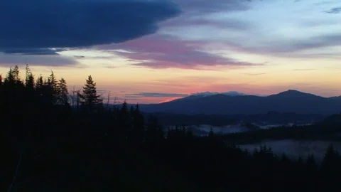 Sunrise over a misty pine forest in north western Oregon, USA Stock Footage 102187805