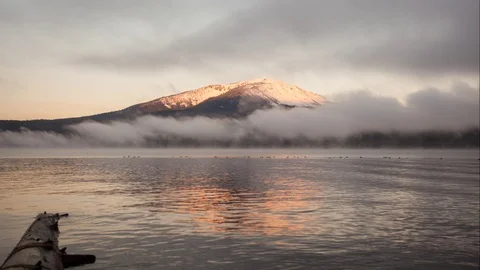 Sunrise over Mount Bailey across Diamond Lake Timelapse, Oregon, USA Stock Footage 104204946