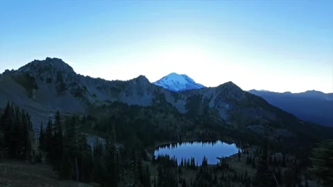 Sunrise over Mount Rainier and Upper Crystal Lake from Sourdough Gap Trail, Wash Stock Footage 332141283