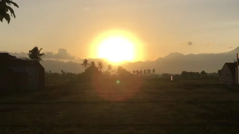Sunrise Over Mountain Landscape and Rural Fields Stock Footage 344854503