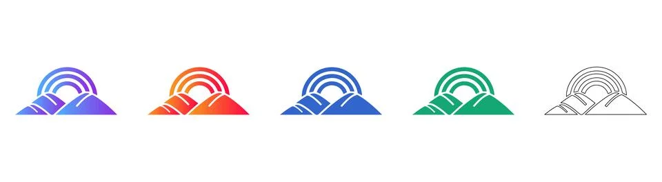 Sunrise Over Mountain Range Icon Set for Outdoor Branding Ilustração Stock