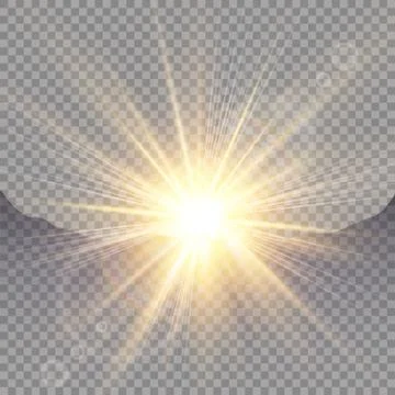 Sunrise over the mountains, dawn. Vector transparent sunlight. Special lens f Stock Illustration