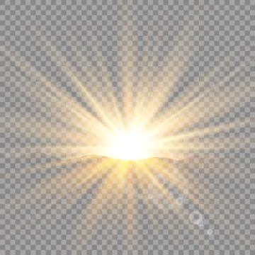 Sunrise over the mountains, dawn. Vector transparent sunlight. Special lens f Stock Illustration