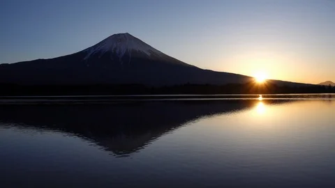Sunrise over Mt. Fuji Reflected in Lake Tanuki Stock Footage 86182895