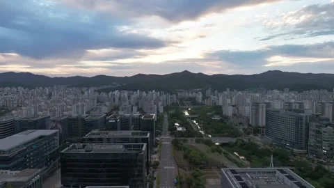 Sunrise over Pangyo Techno Valley and IT Business District in Gyeonggi Stock Footage 346471447