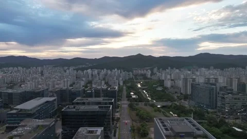 Sunrise over Pangyo Techno Valley and IT Business District in Gyeonggi Stock Footage 346471874