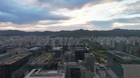 Sunrise over Pangyo Techno Valley and IT Business District in Gyeonggi Stock Footage 346472300