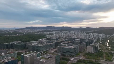 Sunrise over Pangyo Techno Valley and IT Business District in Gyeonggi Stock Footage 346475075