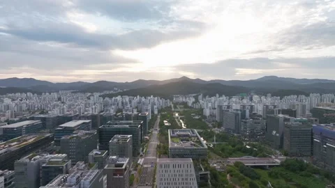 Sunrise over Pangyo Techno Valley and IT Business District in Gyeonggi Stock Footage 346479617