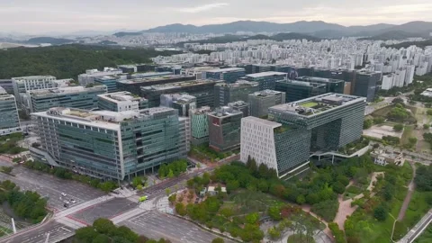 Sunrise over Pangyo Techno Valley and IT Business District in Gyeonggi Stock Footage 346479765