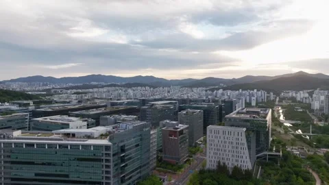 Sunrise over Pangyo Techno Valley and IT Business District in Gyeonggi Stock Footage 346482019