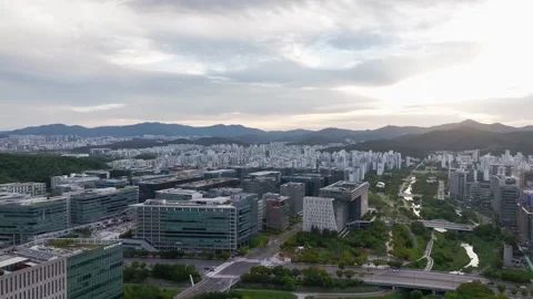 Sunrise over Pangyo Techno Valley and IT Business District in Gyeonggi Stock Footage 346482482