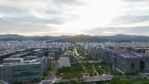 Sunrise over Pangyo Techno Valley and IT Business District in Gyeonggi Stock Footage 346483102