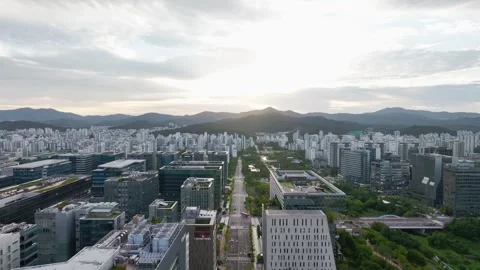 Sunrise over Pangyo Techno Valley and IT Business District in Gyeonggi Stock Footage 346483496