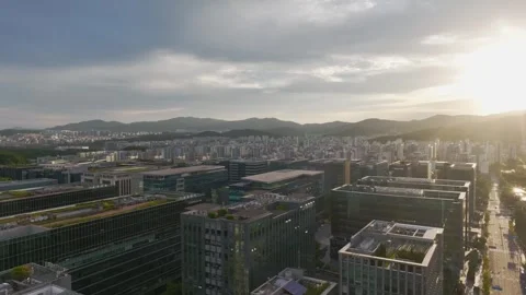 Sunrise over Pangyo Techno Valley and IT Business District in Gyeonggi Stock Footage 346486106
