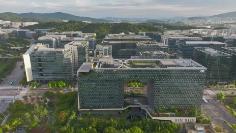 Sunrise over Pangyo Techno Valley and IT Business District in Gyeonggi Stock Footage 346486822