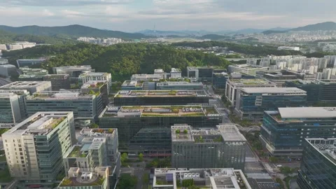 Sunrise over Pangyo Techno Valley and IT Business District in Gyeonggi Stock Footage 346487422