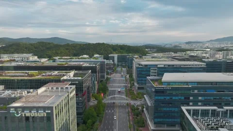 Sunrise over Pangyo Techno Valley and IT Business District in Gyeonggi Stock Footage 346488940