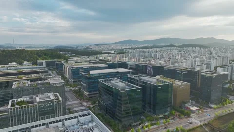 Sunrise over Pangyo Techno Valley and IT Business District in Gyeonggi Stock Footage 346489318