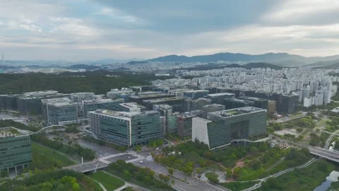Sunrise over Pangyo Techno Valley and IT Business District in Gyeonggi Stock Footage 346490589