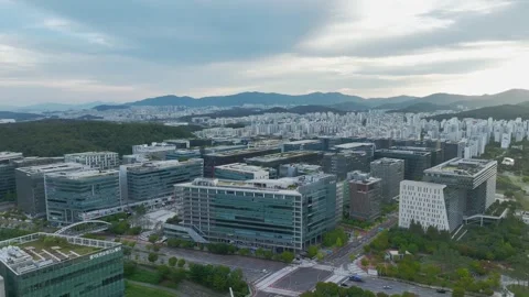 Sunrise over Pangyo Techno Valley and IT Business District in Gyeonggi Stock Footage 346491449