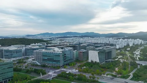 Sunrise over Pangyo Techno Valley and IT Business District in Gyeonggi Stock Footage 346493710