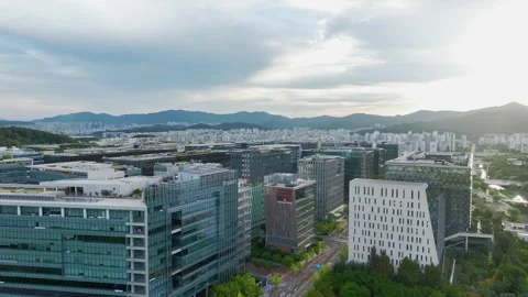 Sunrise over Pangyo Techno Valley and IT Business District in Gyeonggi Stock Footage 346494311